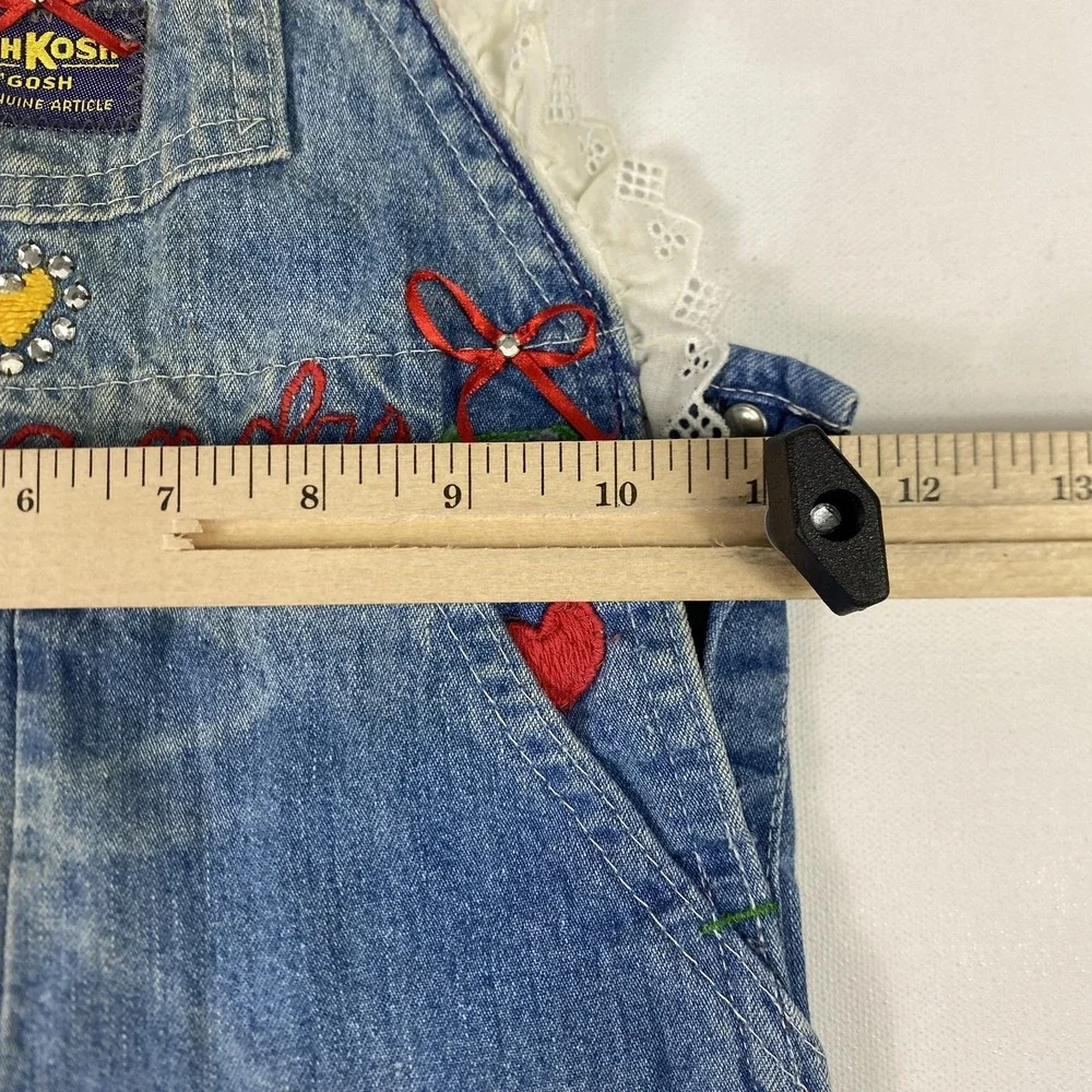 Vintage OshKosh Bgosh Overalls Girls 18 Months Denim Vestbak Hearts Lace 90s